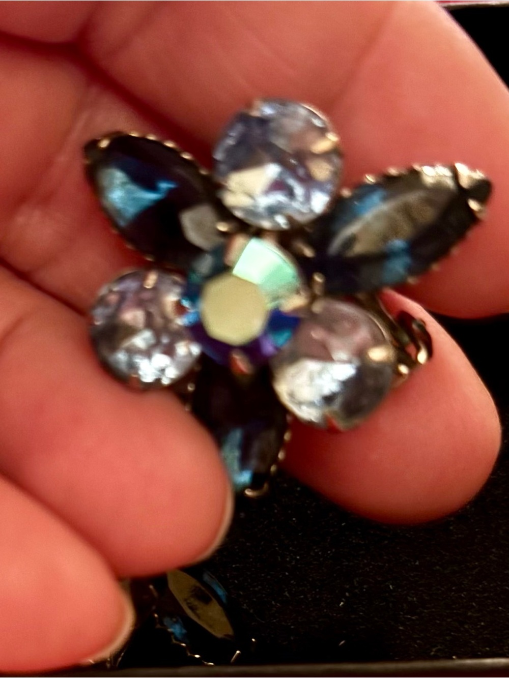 Iridescent Blue Flower Clip-On Earrings BEAU JEWELS